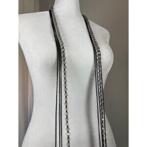 Ultra Long Black & Gray Beaded Necklace